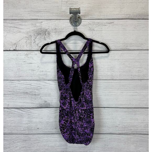 Speedo Women's Purple & Black Racerback Cutout Back One Piece Swimsuit Size 12 - Picture 5 of 8
